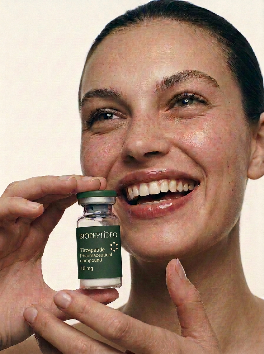 Researcher holding a Biopeptídeo peptide vial